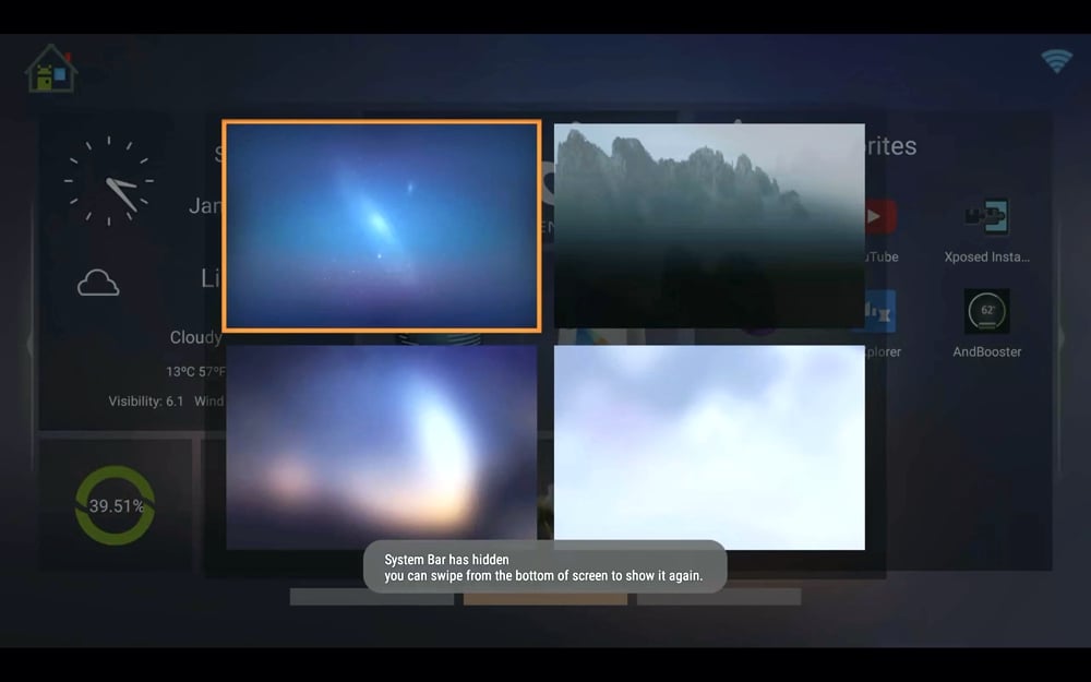 Start, různá hlavní menu a ukázky aplikací