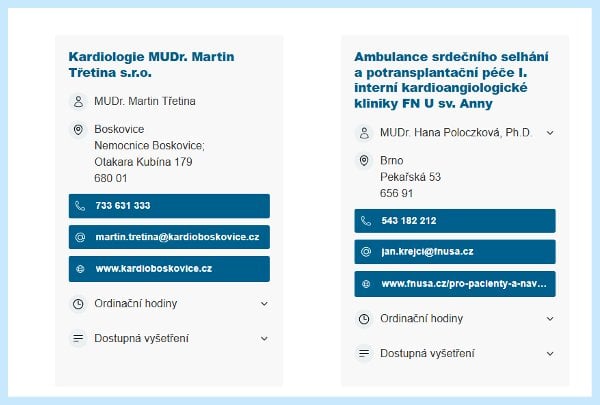 Autor: Vitalia.cz/ČKS Takto vypadají informace v mapě ambulancí srdečních selhání