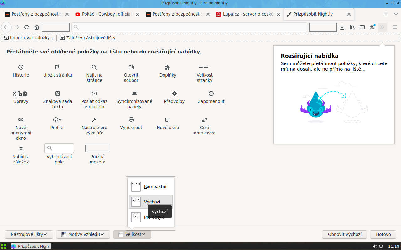 Zde je možné dole vybrat velikost. Výchozí je střední velikost.