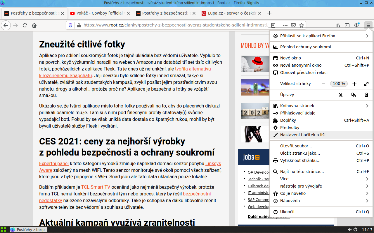 Vzhled je možné ještě přizpůsobit v menu. Klepněte na volbu Nastavení tlačítek a lišt.