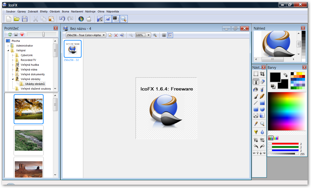 IcoFX 1.6.4 s českým uživatelským rozhraním.