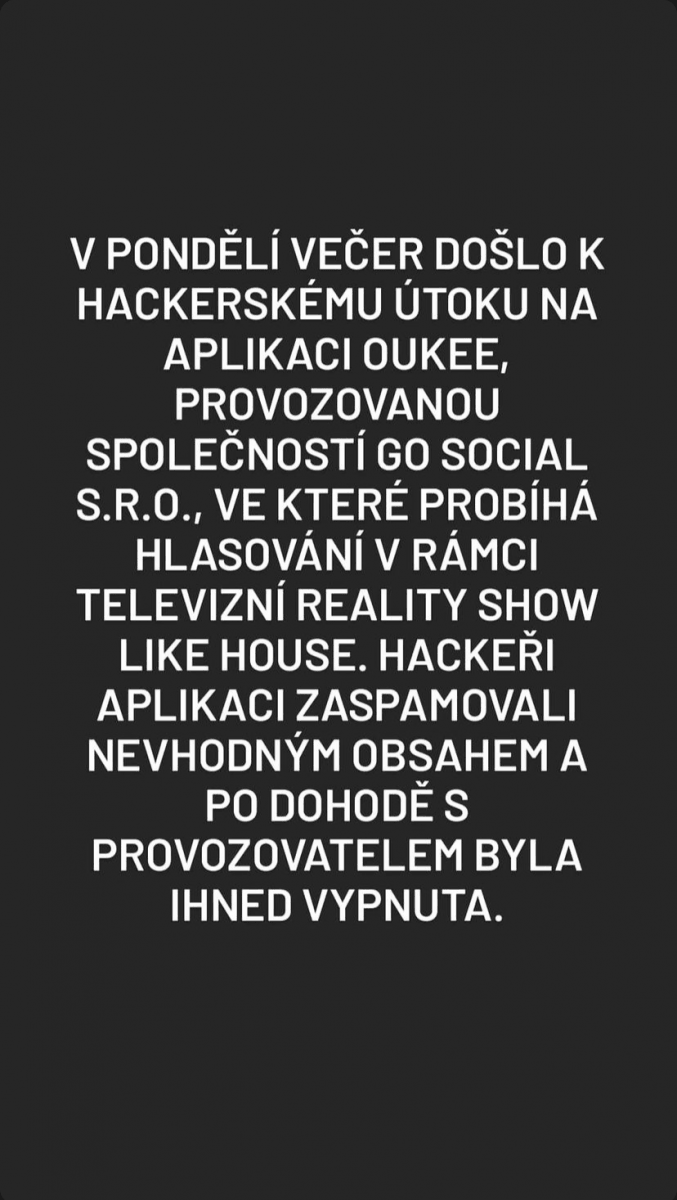 Prohlášení provozovatelů aplikace Oukee