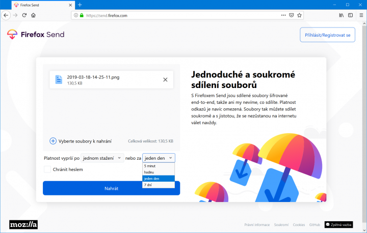 Důraz Firefox Send kladl na bezpečnost