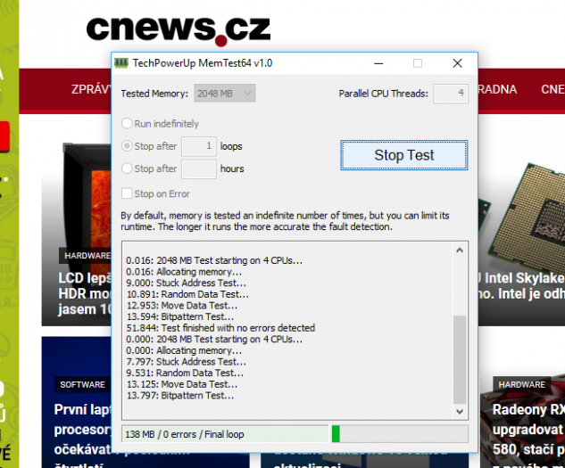 MemTest64 na Windows 10