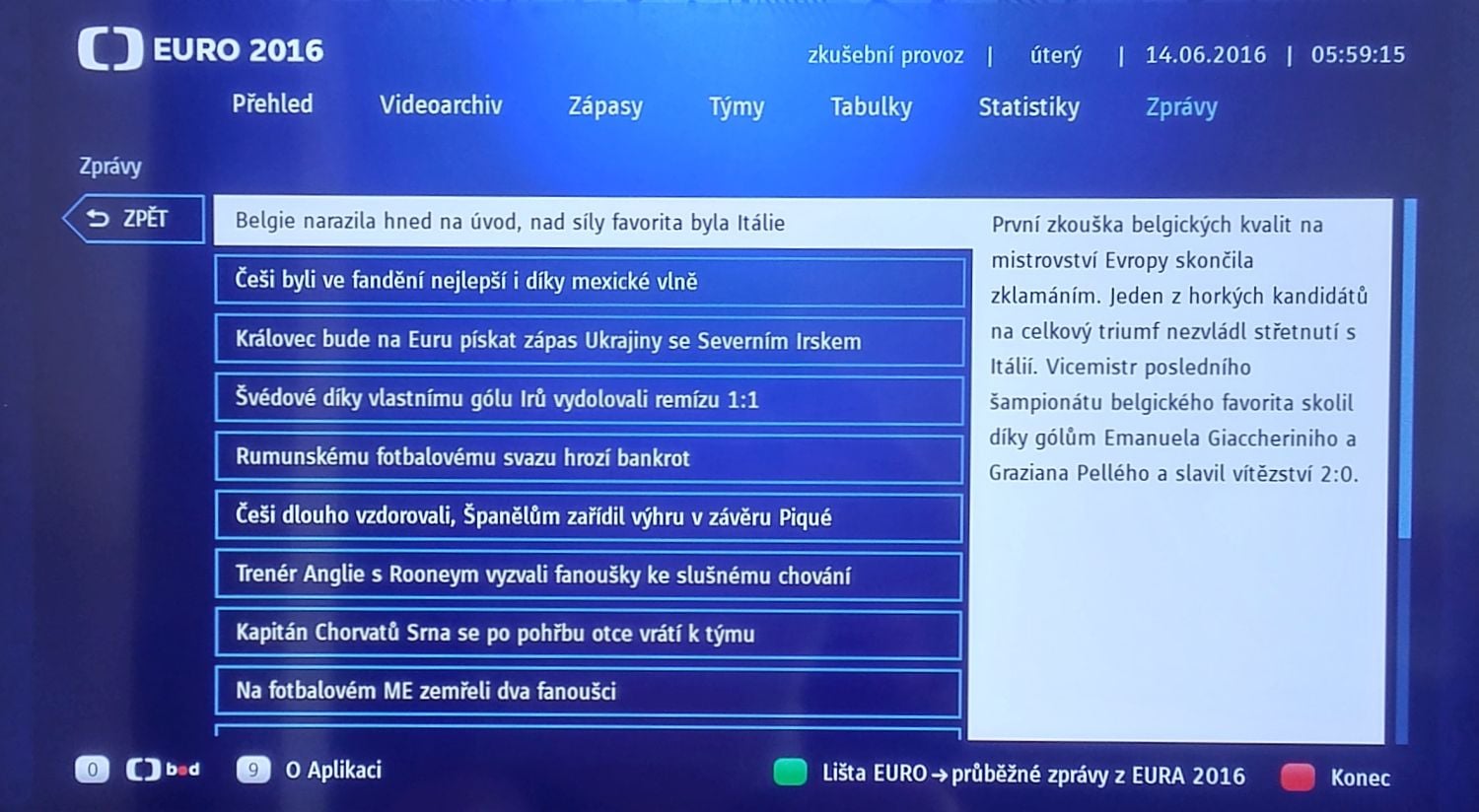 Euro 2016 - HbbTV aplikace ČT