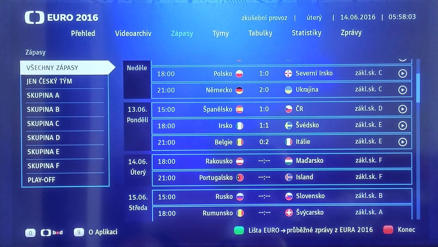 Euro 2016 - HbbTV aplikace ČT