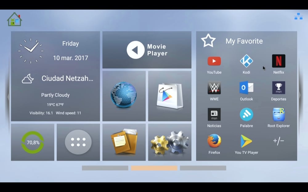 Různé úvodní obrazovky a menu aplikací