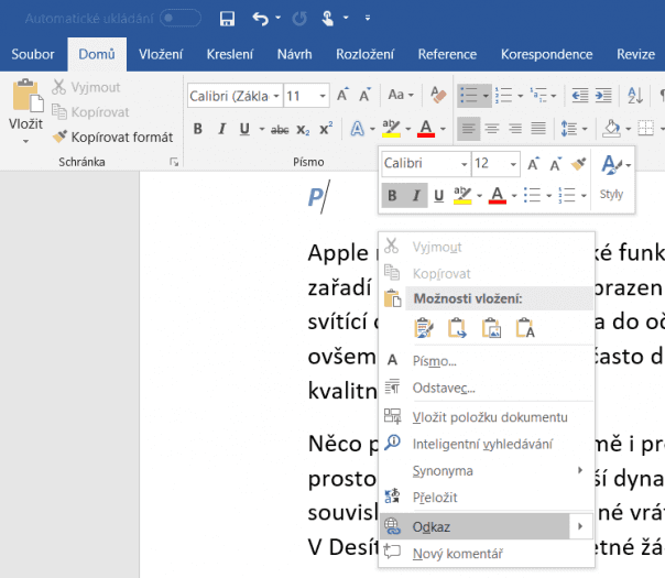 4. Kontextová nabídka ve Wordu