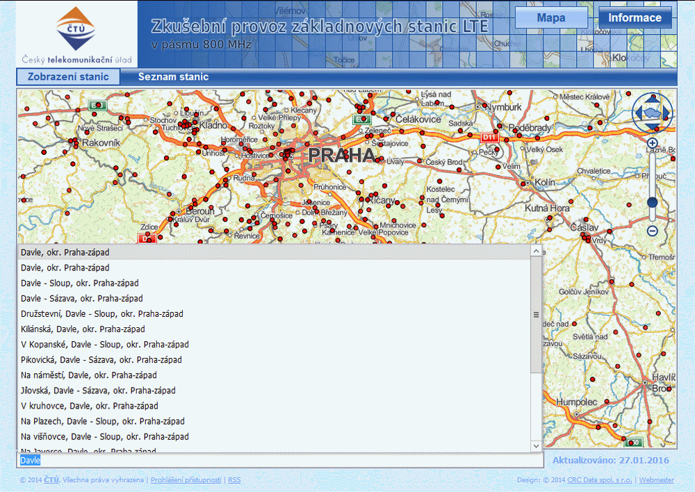 ČTÚ - mapa vysílačů LTE