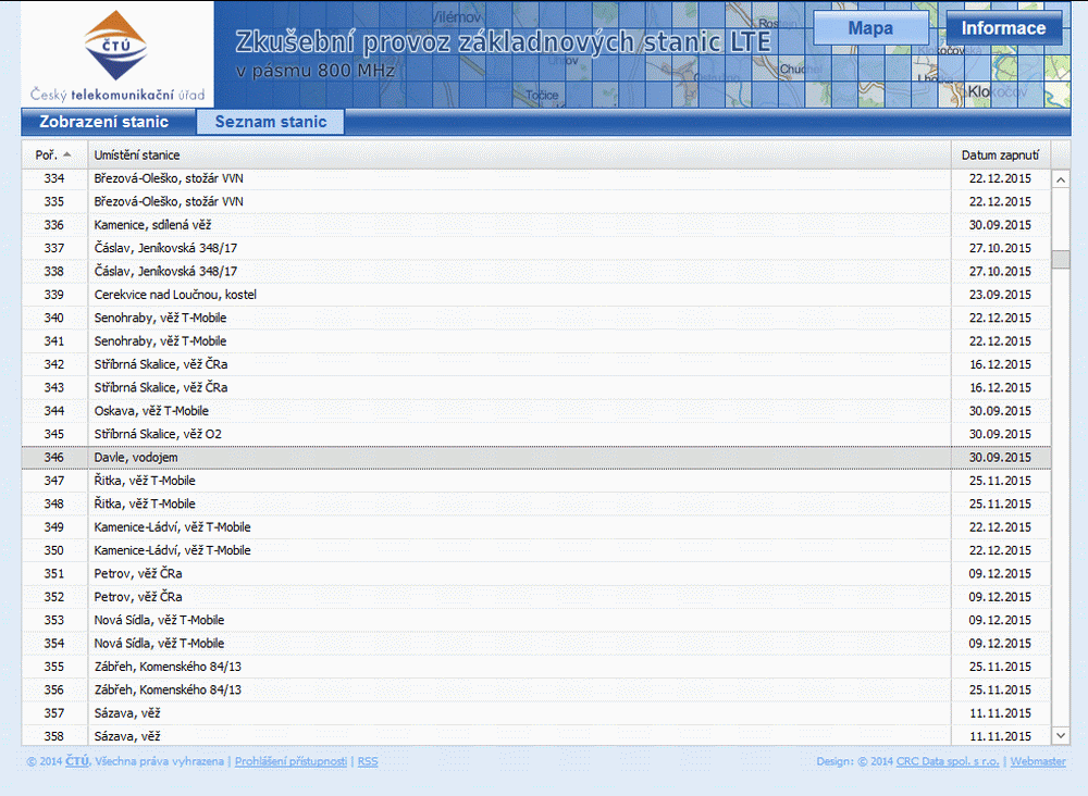 ČTÚ - mapa vysílačů LTE