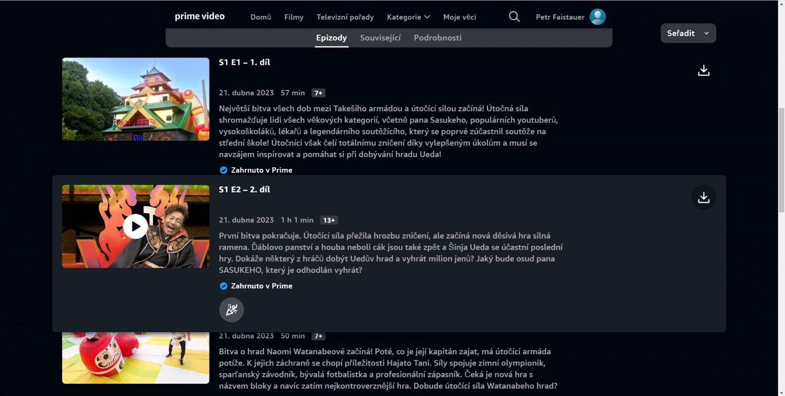 Uživatelské prostředí Amazon Prime Video