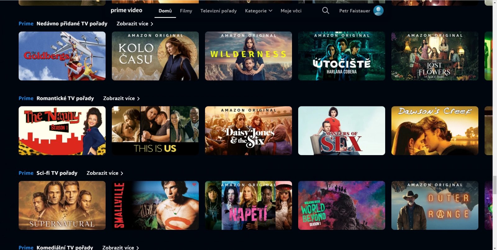 Uživatelské prostředí Amazon Prime Video