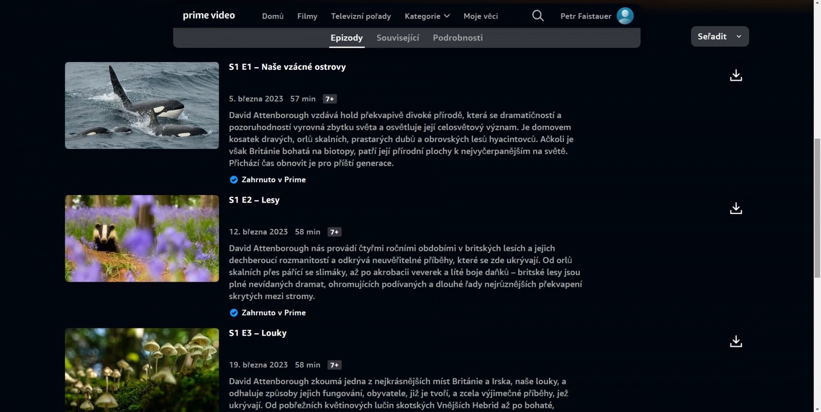 Uživatelské prostředí Amazon Prime Video