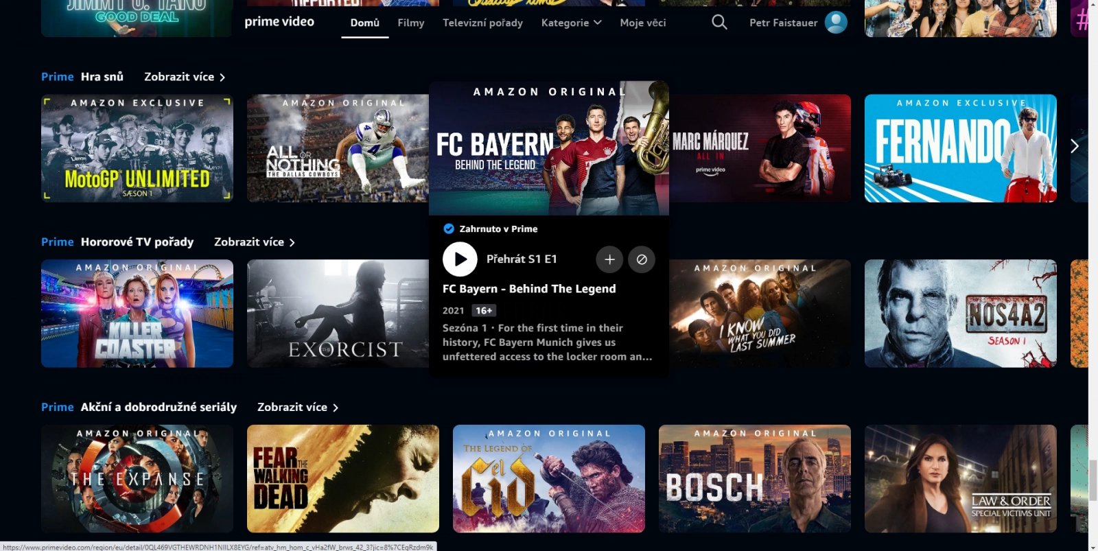 Uživatelské prostředí Amazon Prime Video