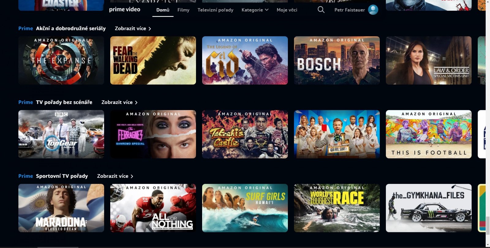 Uživatelské prostředí Amazon Prime Video