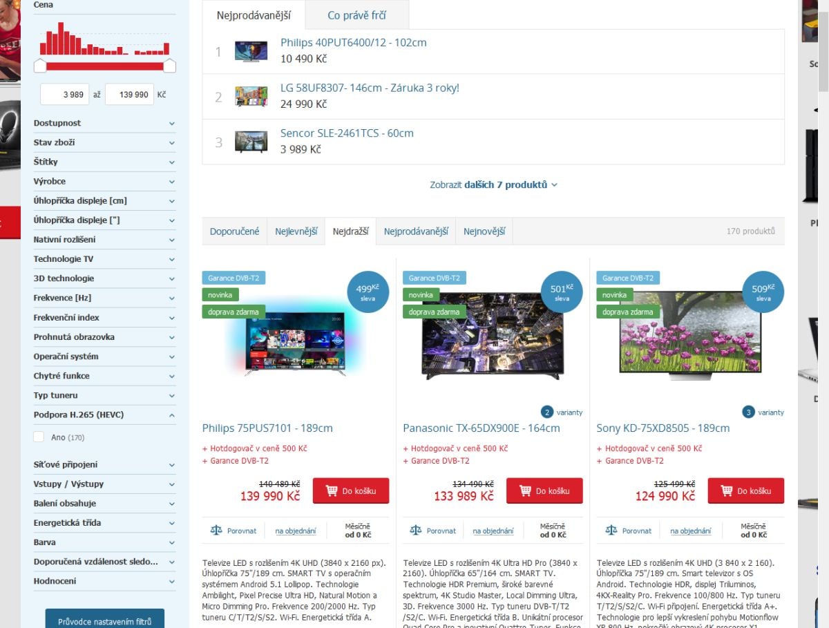 Podporu pro DVB-T2/HEVC můžete najít i mezi parametry po levé straně.