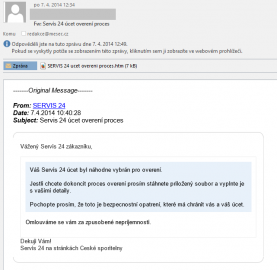 Phishing na klienty České spořitelny ze 7. dubna 2014