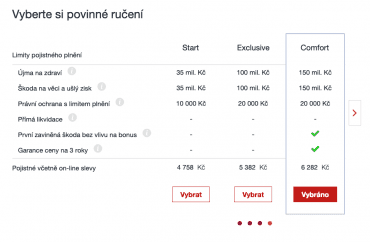Příklady rozdílných cen u původních tarifů povinného ručení Generali České pojišťovny. Nová verze „Plus“ ještě není v nabídce. (23. 3. 2021)