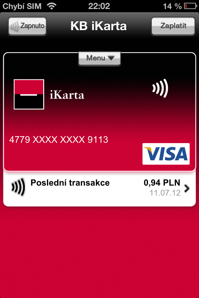 Aplikace KB iKarta pro iOS