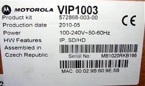 Motorola VIP 1003 - výrobní štítky