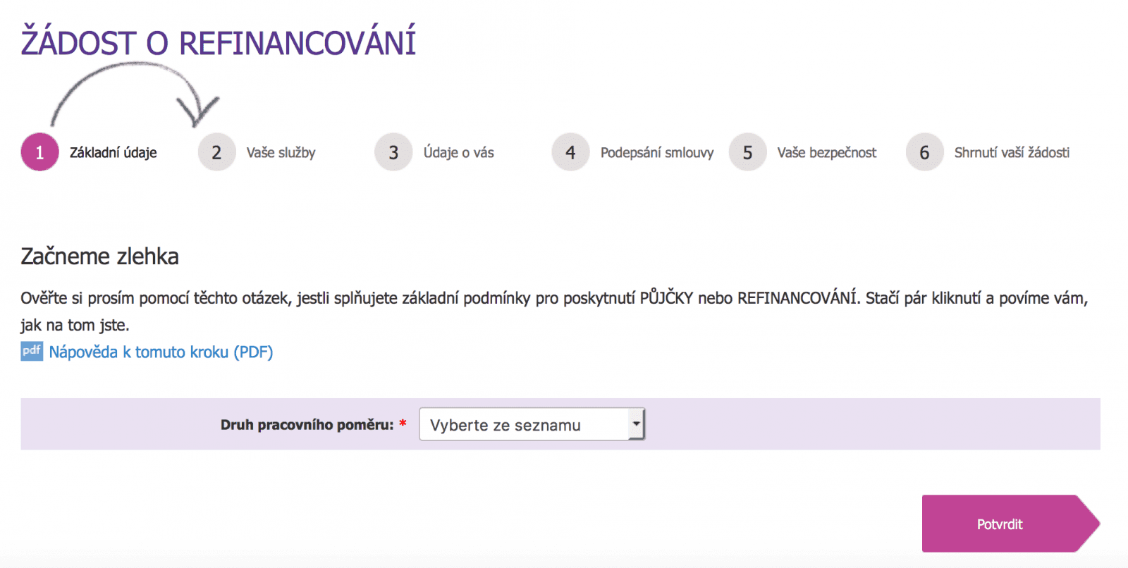 Základní údaje pro předběžný skóring žadatele o refinancování půjčky.