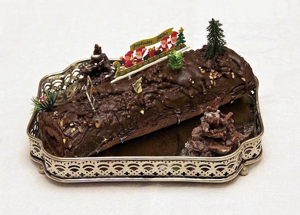 Domácí "Bûche de Noël" (vánoční poleno), v tomto případě plněný malinovým džemem.