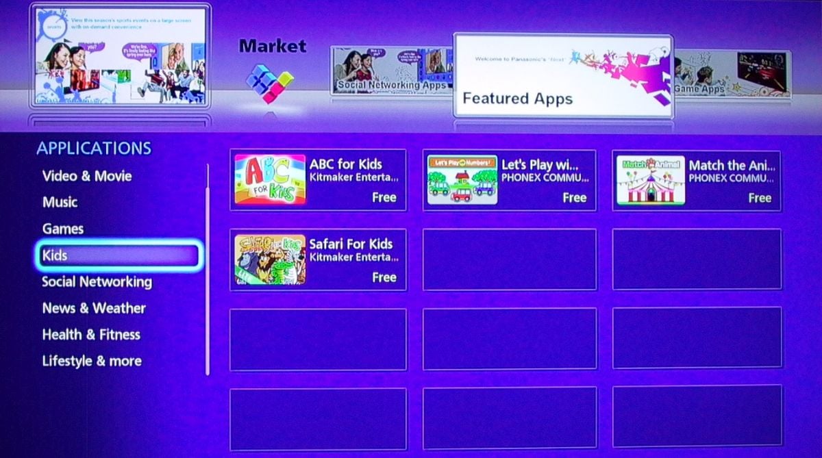 Panasonic DMP-UB700 – aplikace