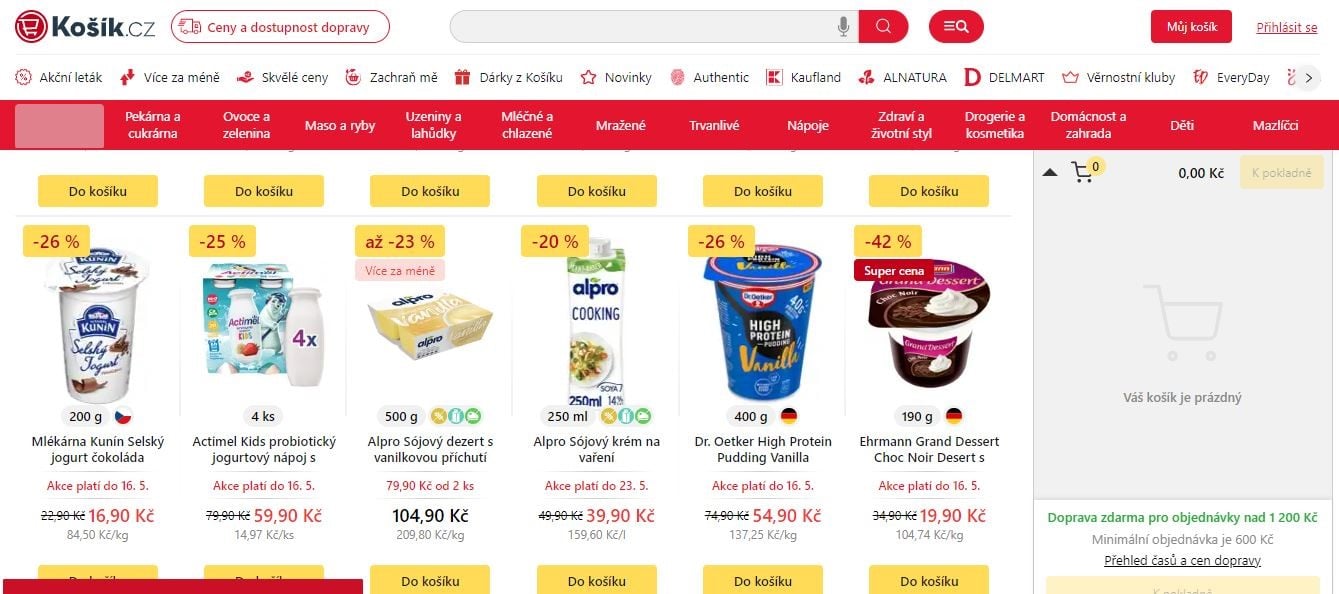 Akční nabídky on-line prodejců potravin a supermarketů