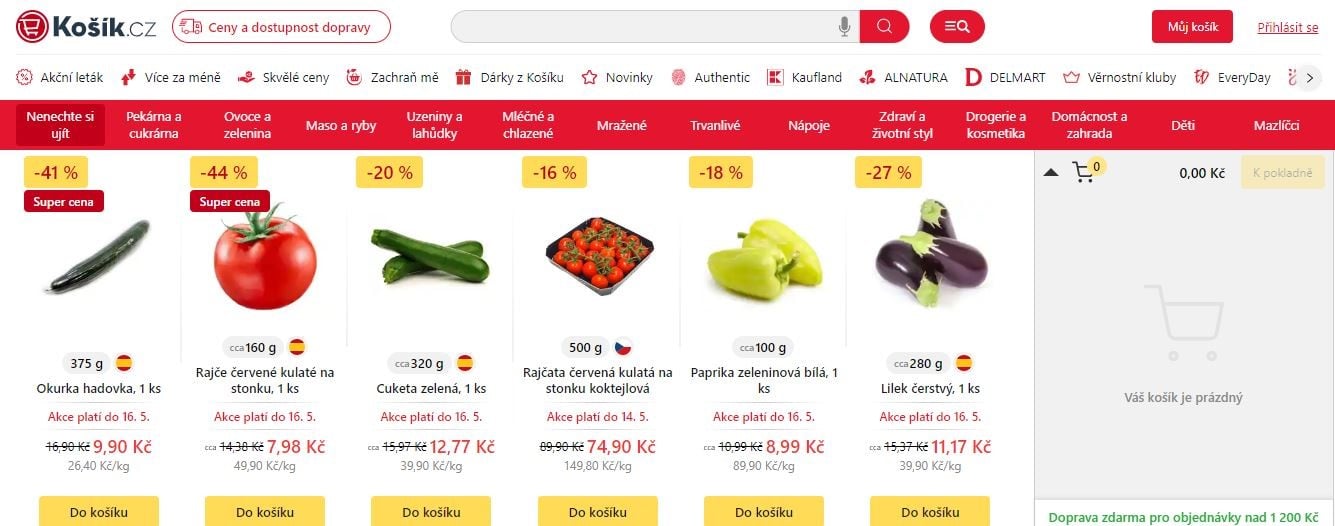 Akční nabídky on-line prodejců potravin a supermarketů