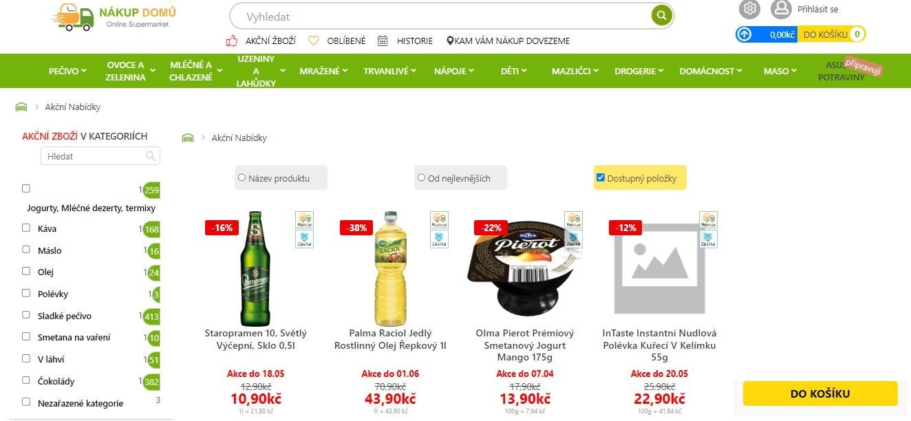 Akční nabídky on-line prodejců potravin a supermarketů