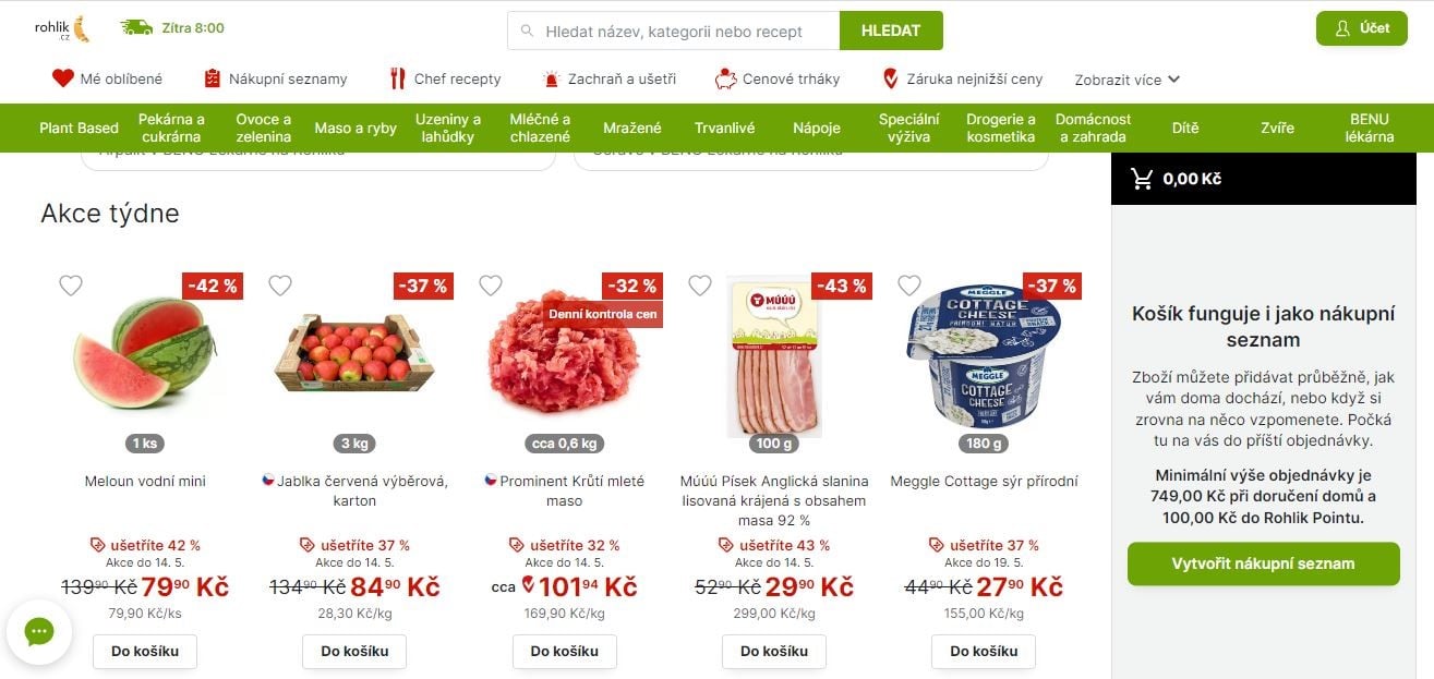 Akční nabídky on-line prodejců potravin a supermarketů