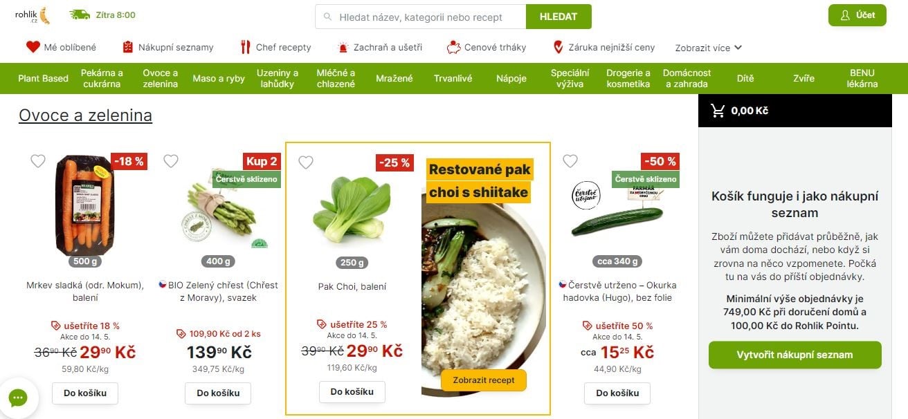 Akční nabídky on-line prodejců potravin a supermarketů