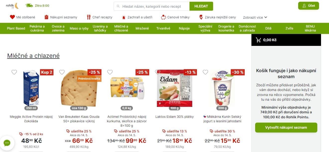 Akční nabídky on-line prodejců potravin a supermarketů