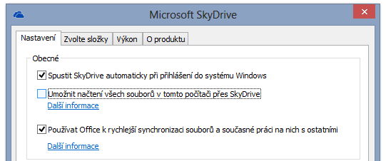 SkyDrive nastaveni