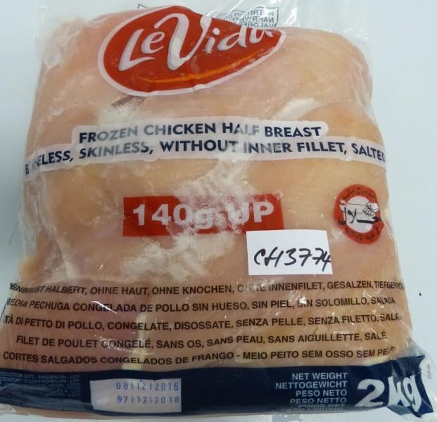 Velkoobchod Bidfood Czech Republic, Velké Meziříčí: Kuřecí prsní řízky se solí - v jednom z pěti odebraných vzorků původem z Brazílie byla prokázána přítomnost Salmonella spp, která může způsobit onemocnění salmonelózou