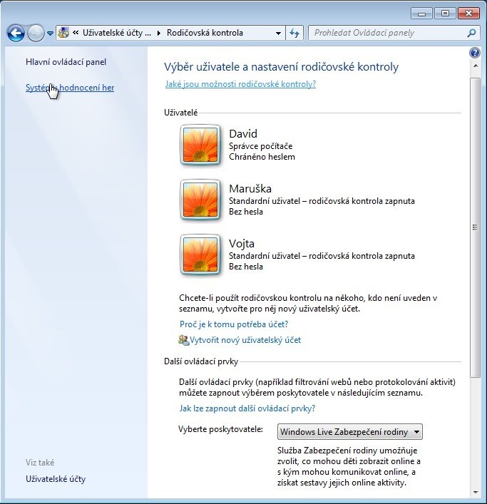 Možnosti rodičovské kontroly můžete ve Windows 7 použít k tomu, abyste nastavili, které operace mohou na počítači provádět jednotlivé uživatelské účty.