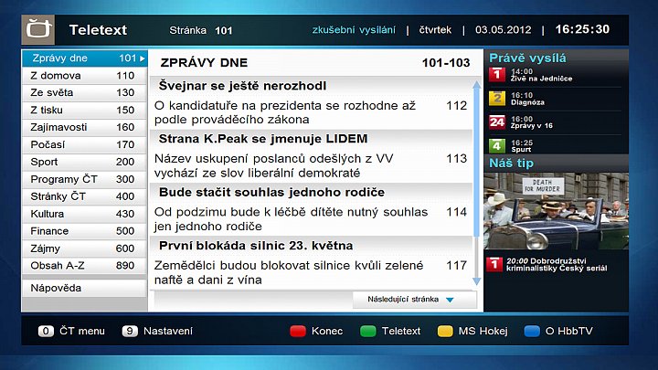 Česká televize nabízí hybridní vysílání HbbTV