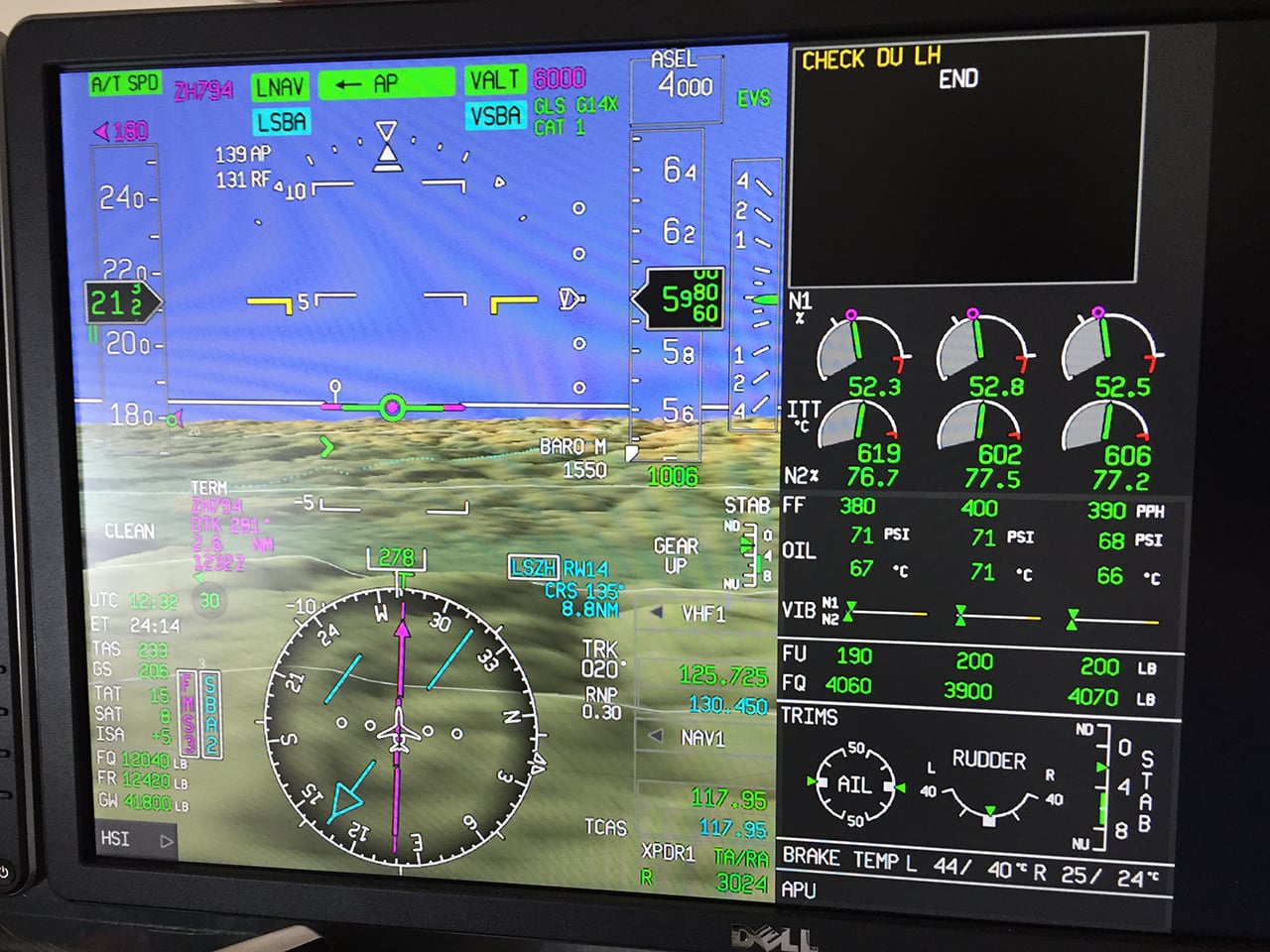 Pohled na letové údaje.