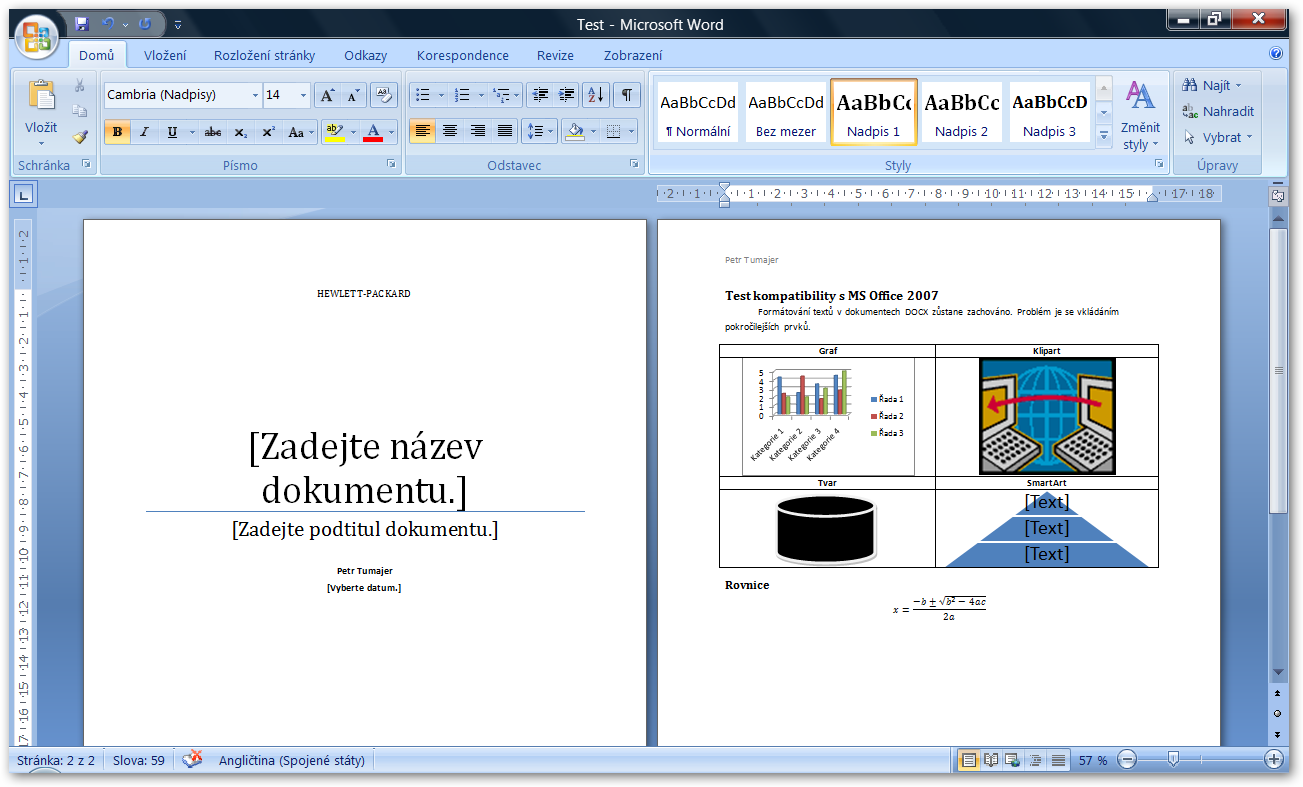 Ukázka dokumentu v editoru Word 2007.