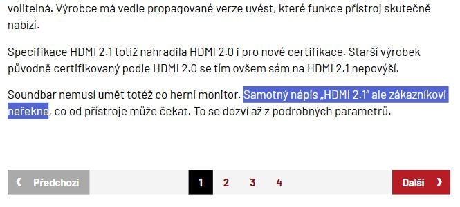 Modře označená část věty v článku Cnews o značení HDMI 2.1.