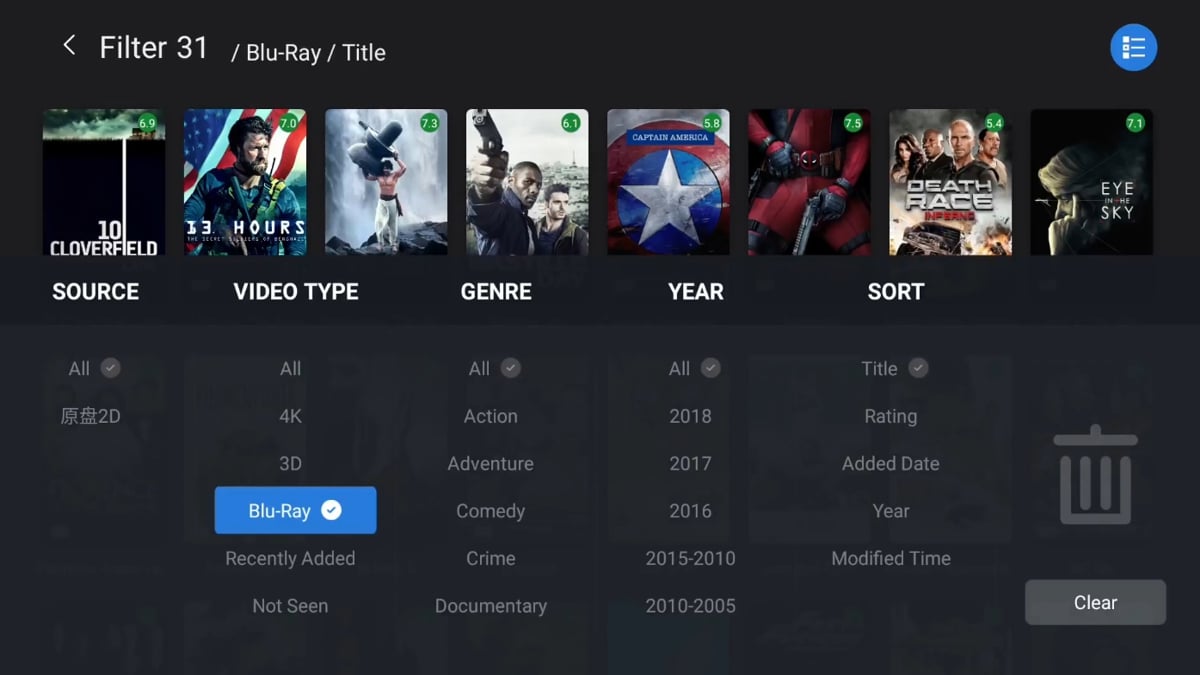 Zidoo X20 Pro - Třídění (sekce Filter) a vyhledávání