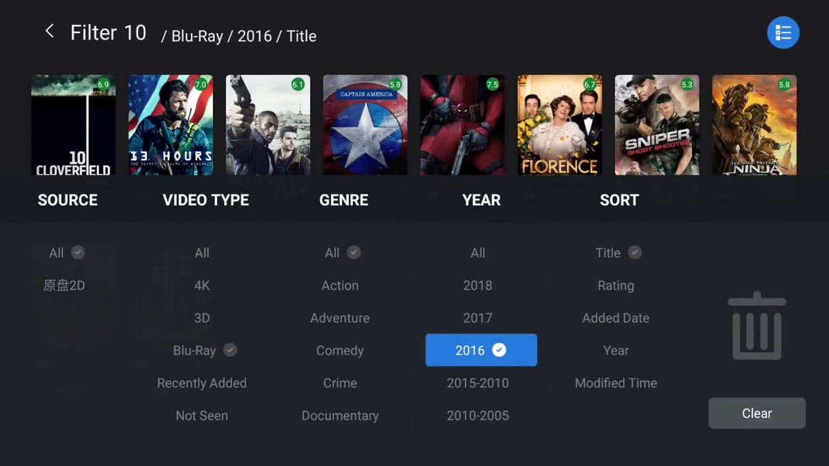 Zidoo X20 Pro - Třídění (sekce Filter) a vyhledávání