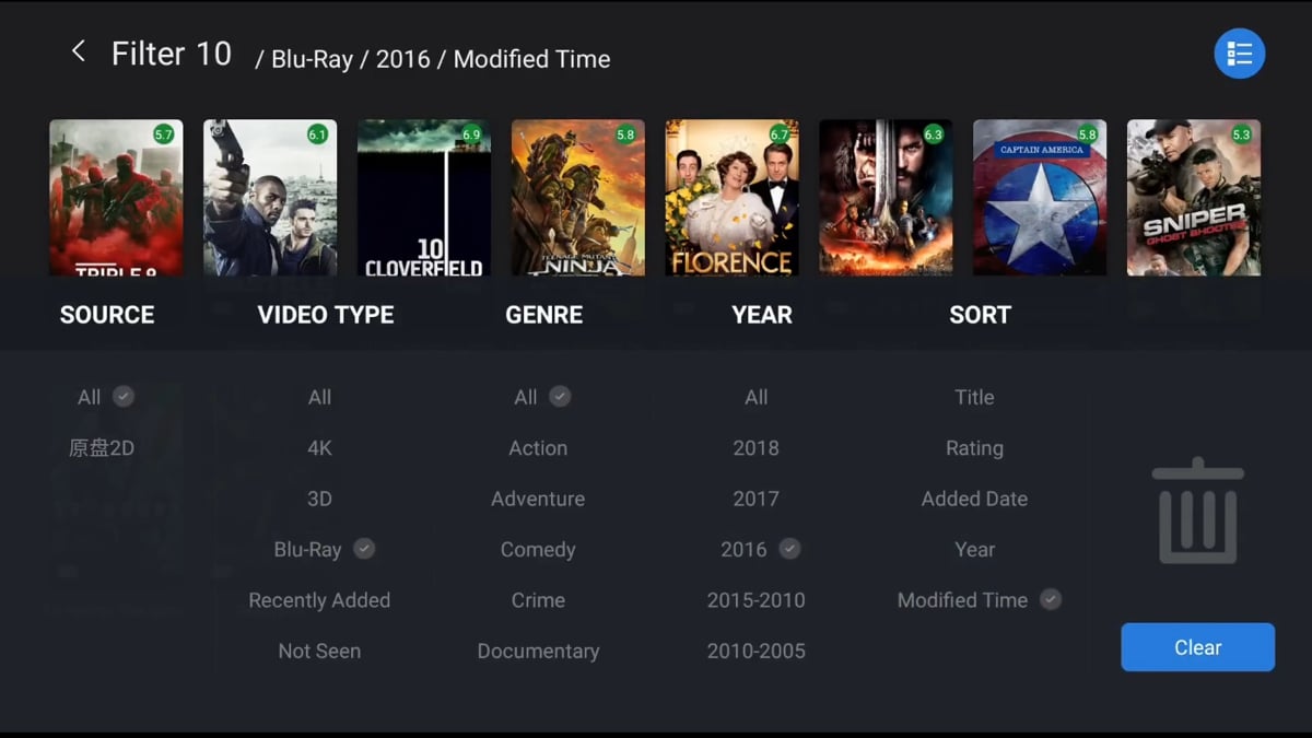 Zidoo X20 Pro - Třídění (sekce Filter) a vyhledávání