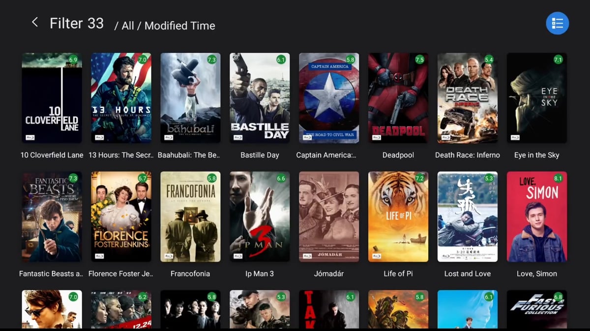 Zidoo X20 Pro - Třídění (sekce Filter) a vyhledávání