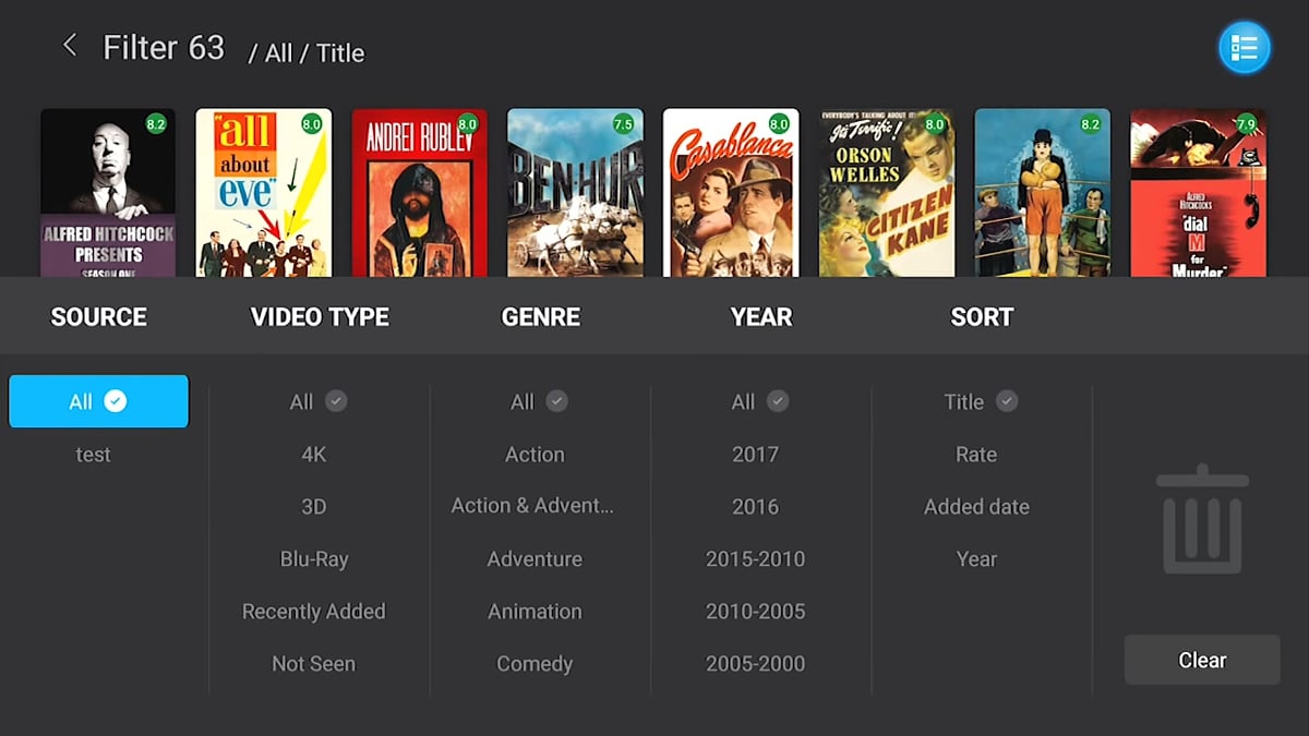 Zidoo X20 Pro - Třídění (sekce Filter) a vyhledávání
