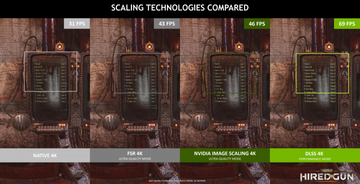 Srovnání AMD FSR Nvivia Image Scaling a DLSS podle Nvidie