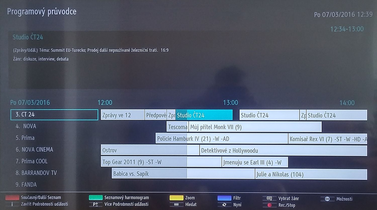 Objevuje se program pro další kanály...