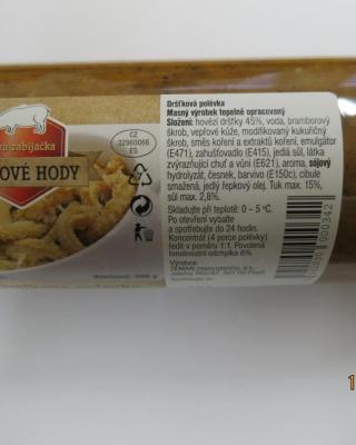 Dršťková polévka. Kategorie: Falšované potraviny. Nevyhovující parametr: obsah drštěk. Výrobek obsahoval podstatně méně drštěk, než bylo uvedeno ve složení na obale výrobku. Výrobce: ZEMAN maso-uzeniny, a.s., Plzeň. Místo kontroly: Penny Market s.r.o., Jičín