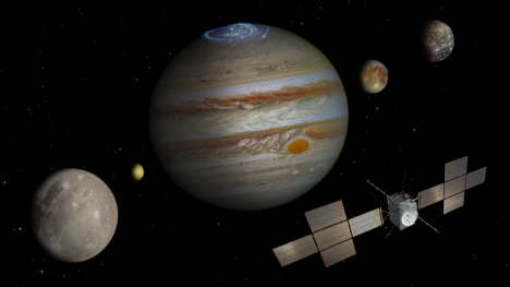 Náhledový obrázek - Satelit Juice vyrazí k mrazivým měsícům Jupitera. Má ověřit vhodné podmínky pro mimozemský život