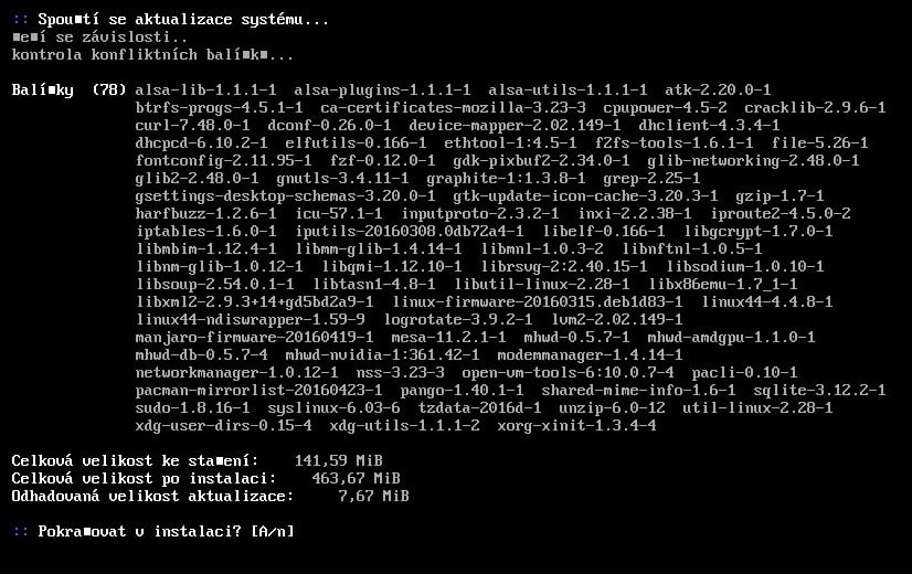 Manjaro: aktualizace, lokalizace konzole, nastavení shellu